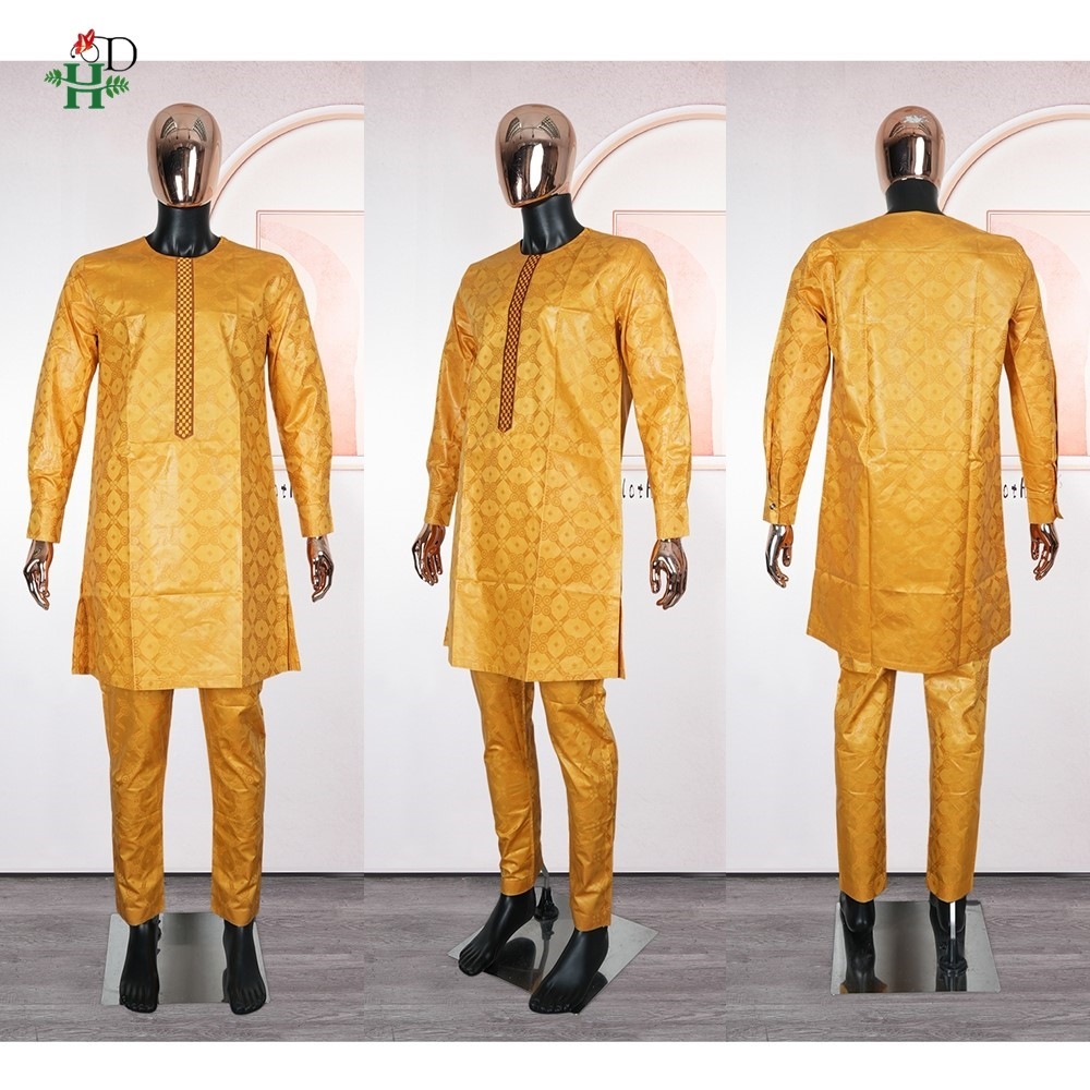 Robes africaines assorties jaunes pour couple, tenue traditionnelle Bazin Riche brodée pour homme, robe turque pour femme, robe de soirée de mariage