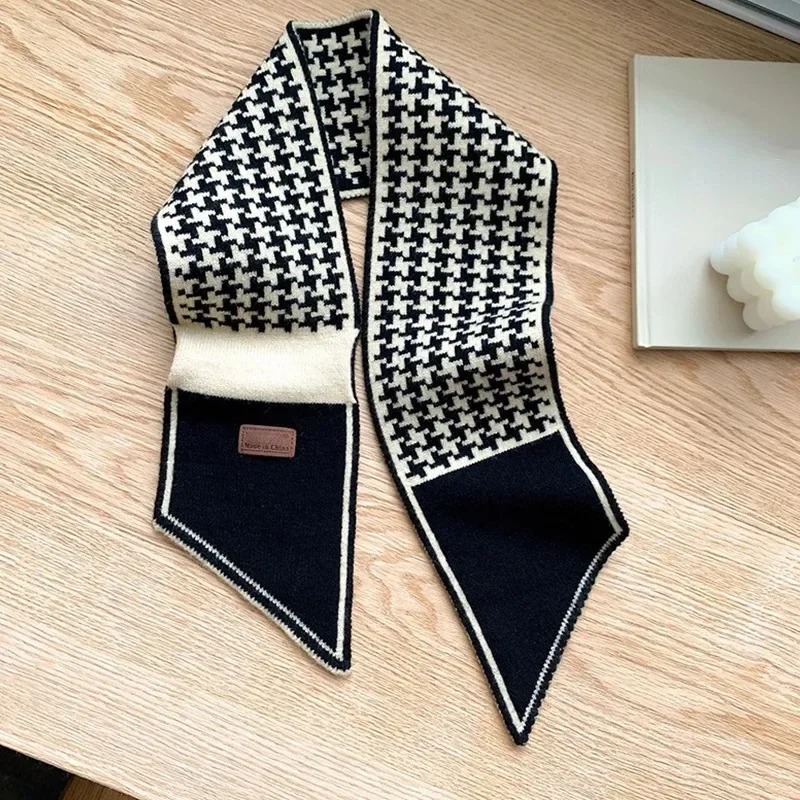 Écharpe chaude en cachemire pour femmes, Foulard à carreaux tricoté, longs et slim, petits foulards Bandana féminin