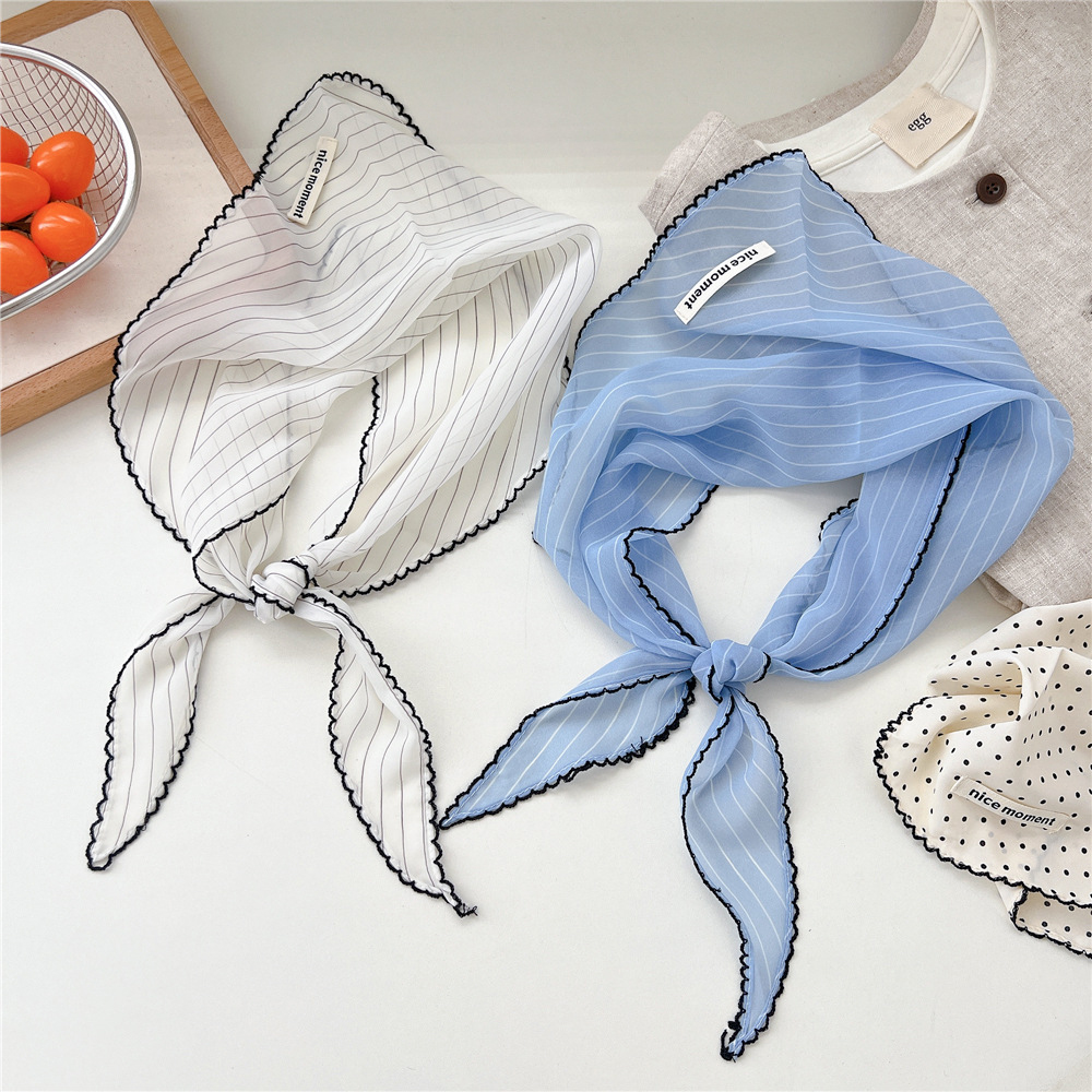 Doux à pois Triangle foulard femmes rayé dentelle cou écharpe bandeau coréen pastorale bandeau été crème solaire cheveux écharpe