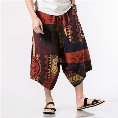 Pantalon lanterne d'été pour hommes et femmes, décontracté, plage, impression ethnique, loisirs, également, capri de vacances, objectifs, thaïxiété