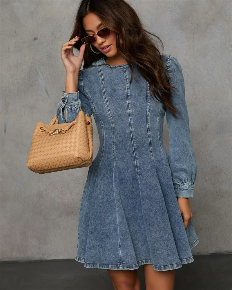Robe en jean élégante pour femme, nouvelle collection automne, manches longues, coupe trapèze, sexy, patchwork, ajustée, mode, club, streetwear