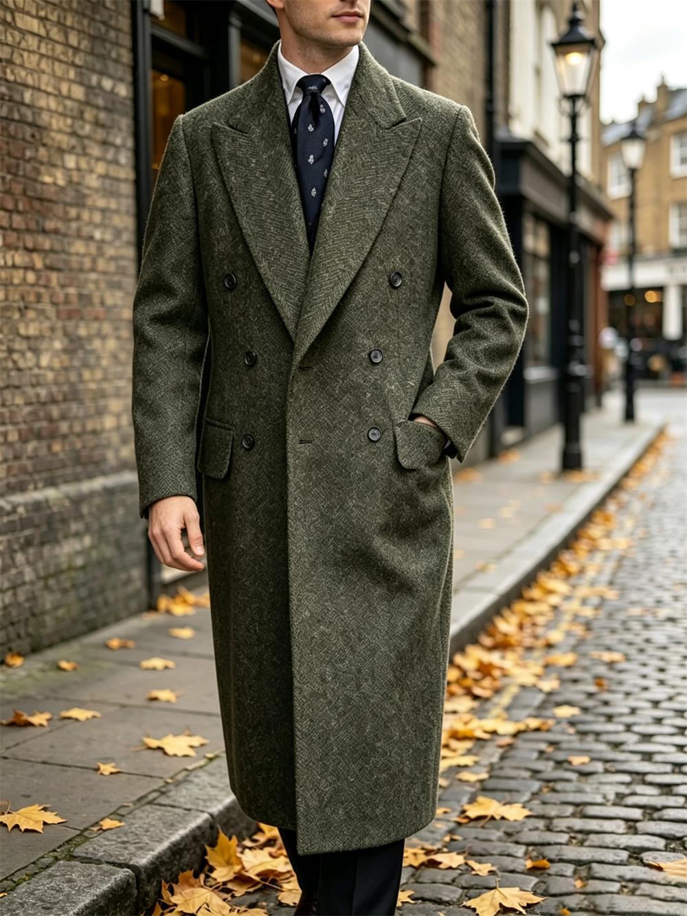 Manteau long homme classique en chevron rétro pour l'hiver et l'automne, mélange de laine, style simple, coupe ajustée, manteau polyvalent pour les loisirs et les affaires