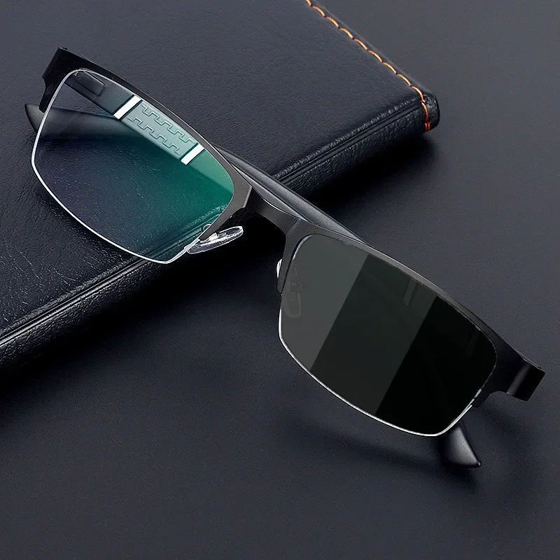 Lunettes de myopie photochromiques pour hommes, demi-monture d'affaires vintage, lunettes de vue moins, extérieur, document proxy, lunettes de soleil 0-1.0 à-4.0
