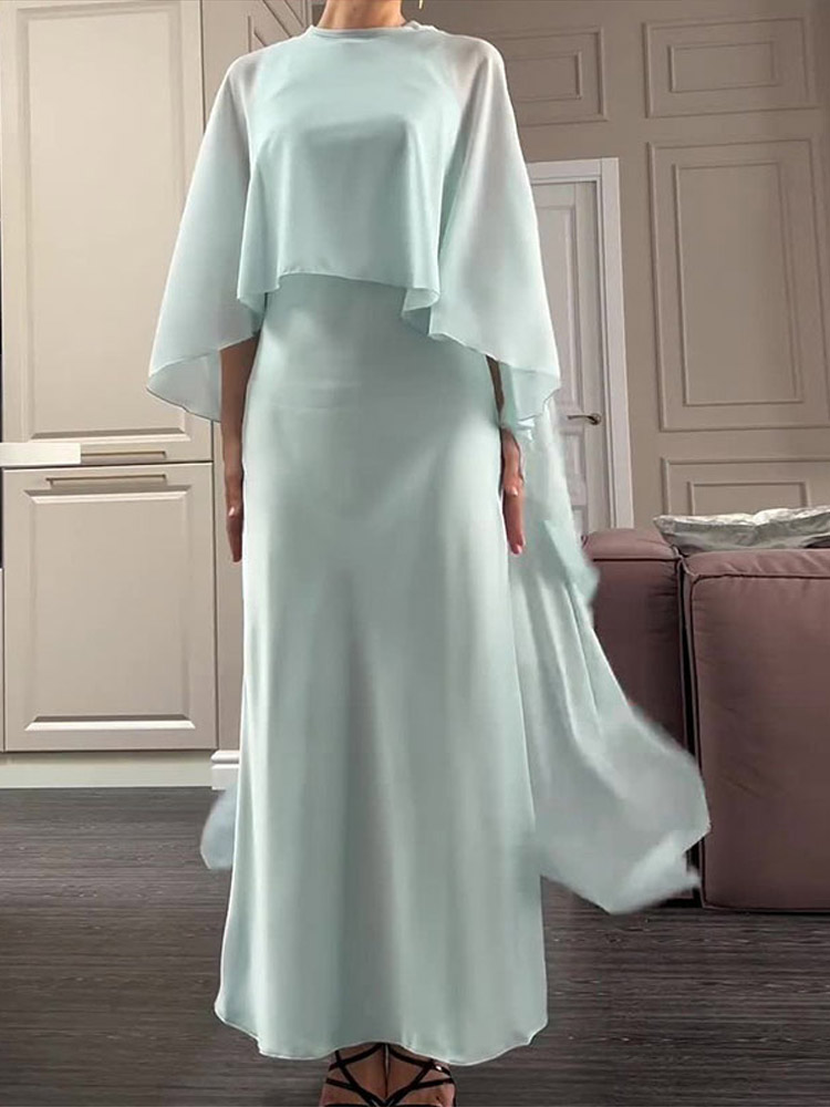 Robe Maxi en Satin pour femmes, grande taille, avec Cape en mousseline de soie, ample, élégante, sans manches, robe formelle, tenue de Festival décontractée, été