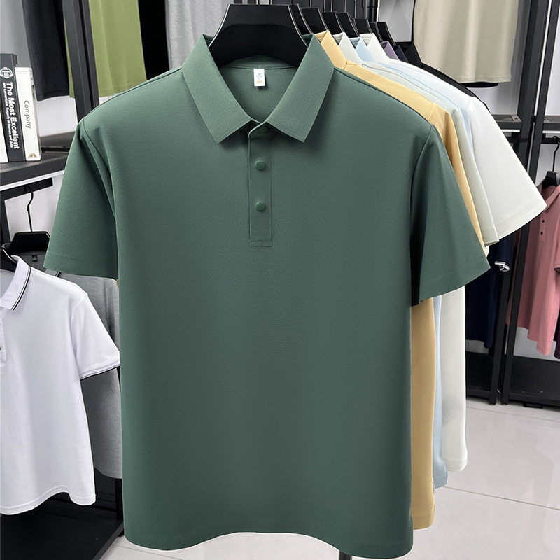 Haute qualité glace soie manches courtes polo shirt hommes de luxe classique mode couleur solide été respirable business casual T-shirt