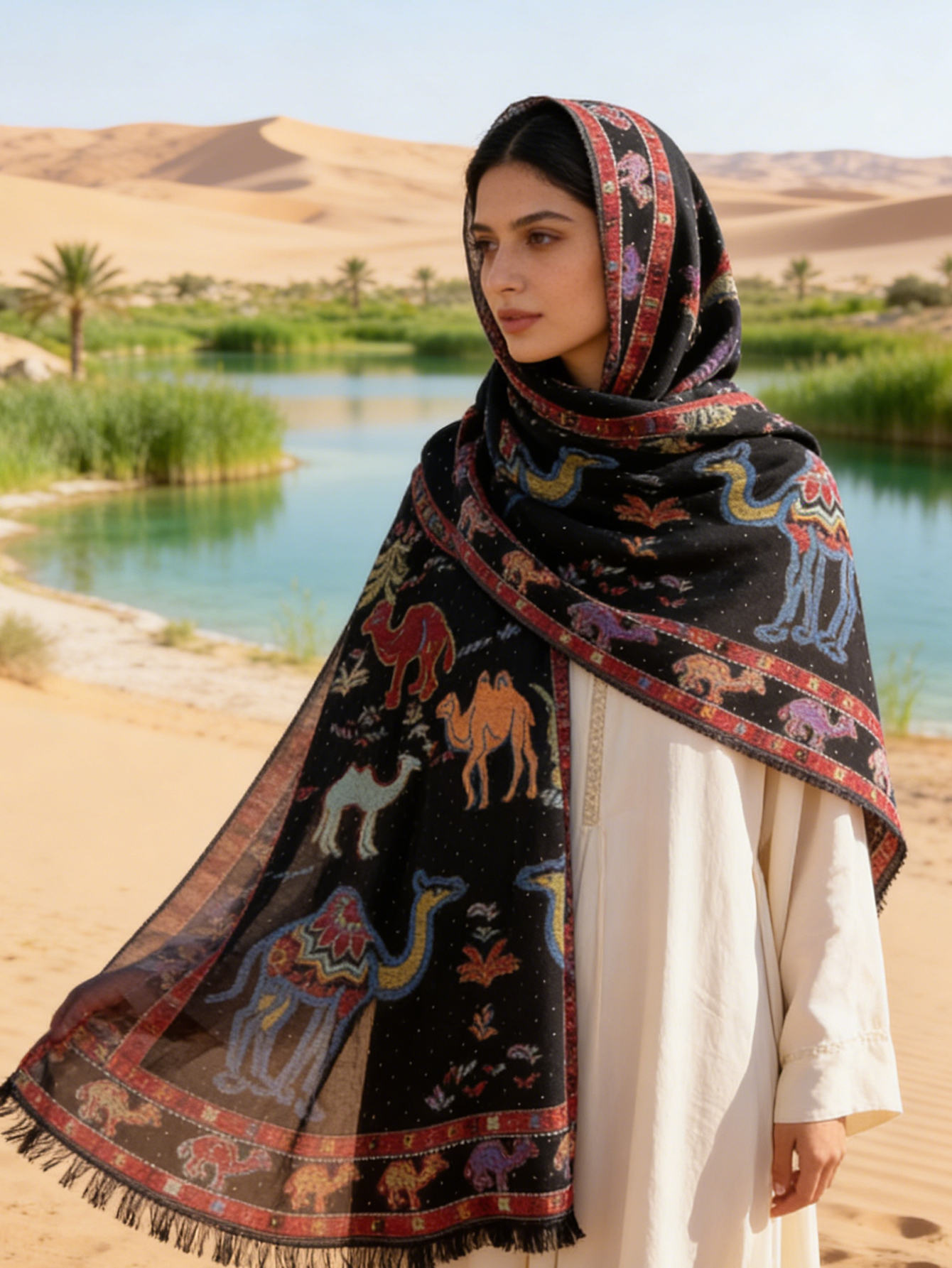 Écharpe Châle en Coton Jacquard Motif Diamant Rétro Style Bohème Douce et Chaude pour Femmes