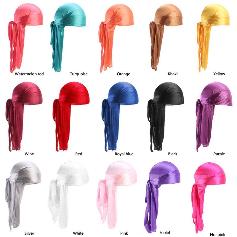 1 pièce Durag long unisexe en soie, foulard long en soie, Doo Rag musulman, chapeau de pirate, bonnets de chimiothérapie, chapeau de crâne, turban, bandeau pour cheveux, bandanas