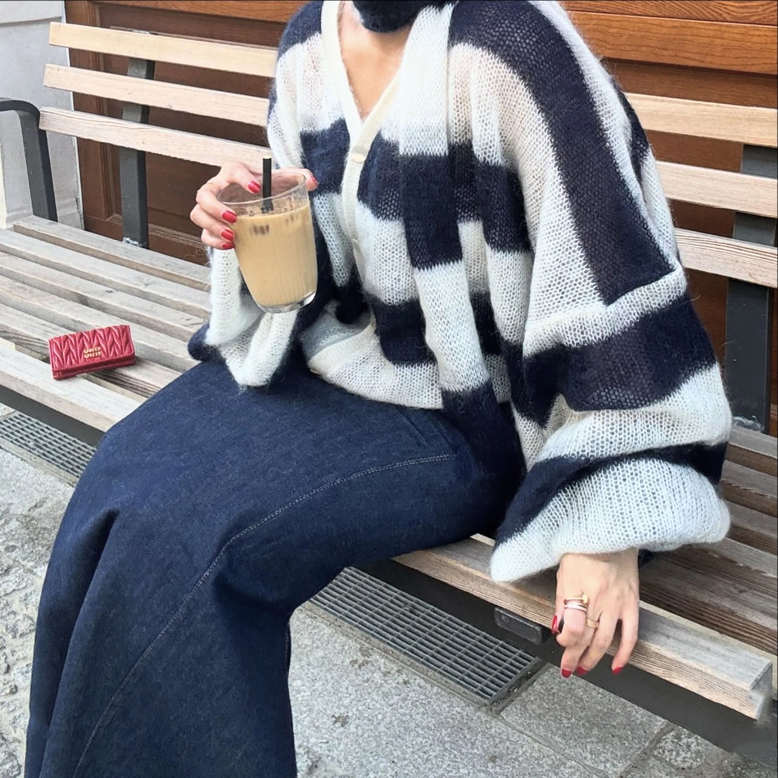 Cardigan à manches lanterne pour femmes, pull rayé avec écharpe, haut rétro pour documents d'abonnés, mode féminine