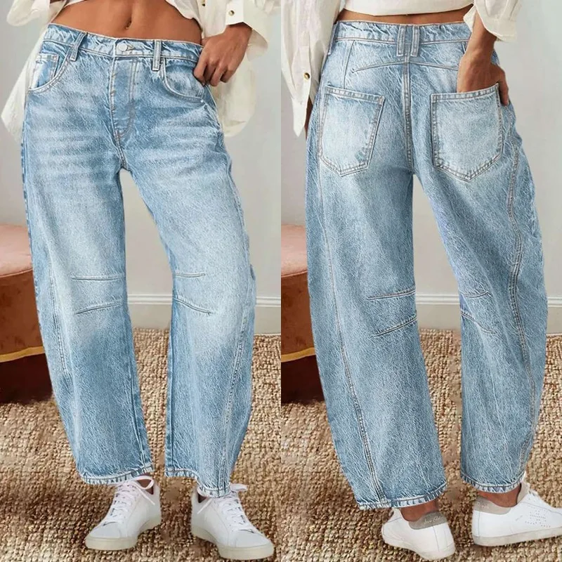 Jean en Denim à Jambes Larges pour Femme, Pantalon Long, Style Spinal, Décontracté, Régulier, Droit, Fjélégant, Taille Moyenne, Automne Hiver, Y2k