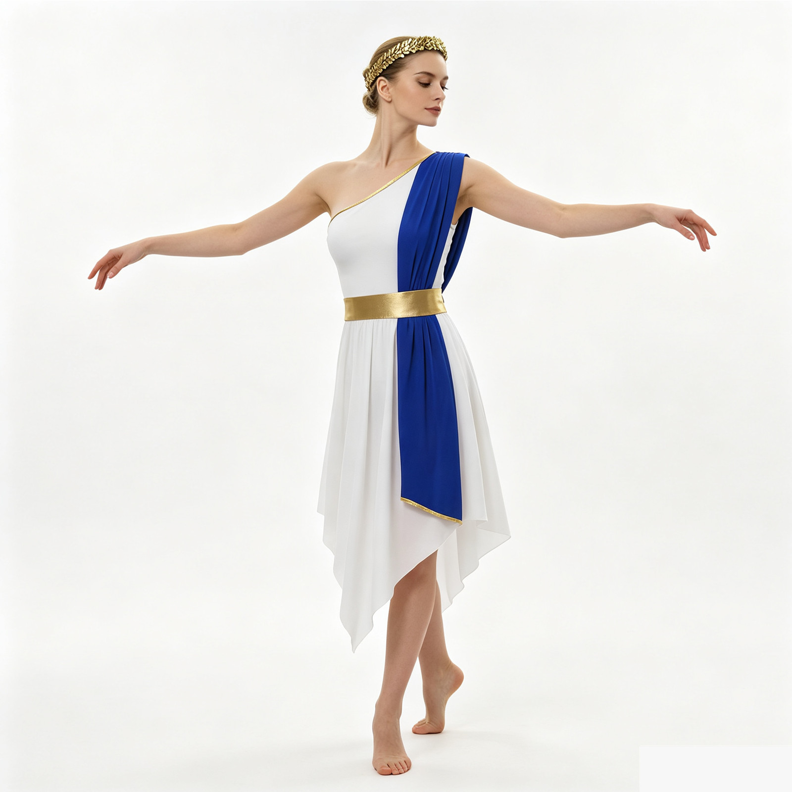 Robe de costume toga grecque de Rome antique pour femmes, robe à une épaule avec blocs de couleur, ceinture dorée, robe de fête de déesse pour Halloween et cosplay