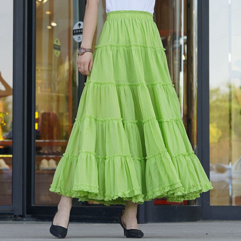 Jupes longues plissées en coton style bohème pour l'été, taille élastique, patchwork, pour femmes