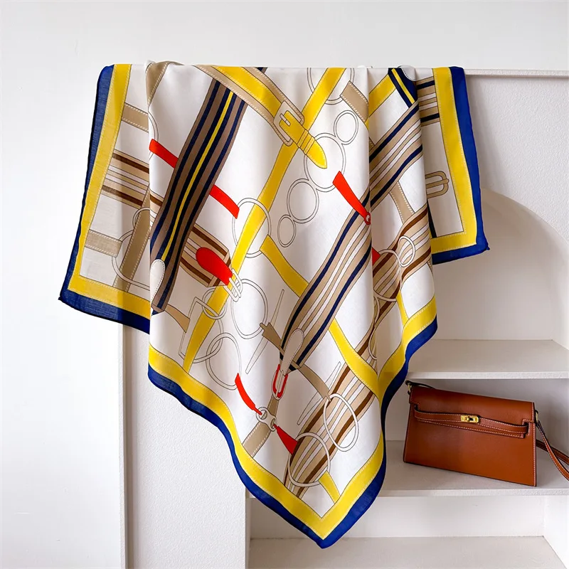 90*90 2024 nouvelle mode léger luxe foulard en soie femmes sergé Simple carré foulards dames crème solaire châle foulard toutes saisons