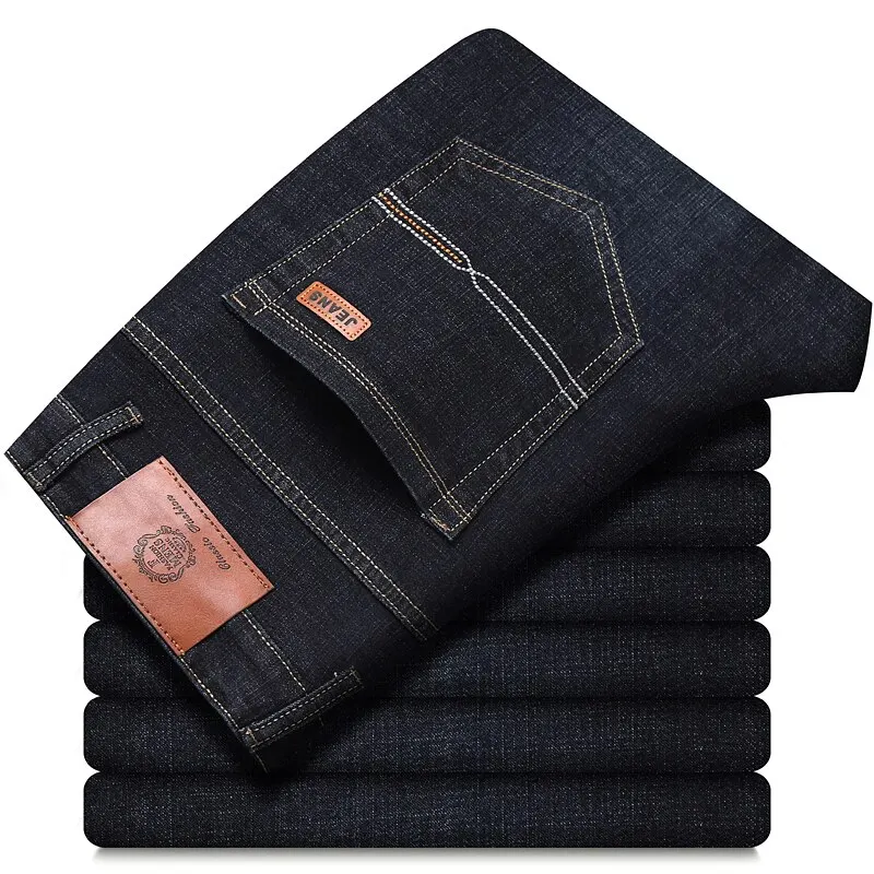 Jean droit pour hommes, pantalon Slim, extensible, confortable, doux, en Denim, pour affaires, vêtements de marque, nouvelle collection 2025