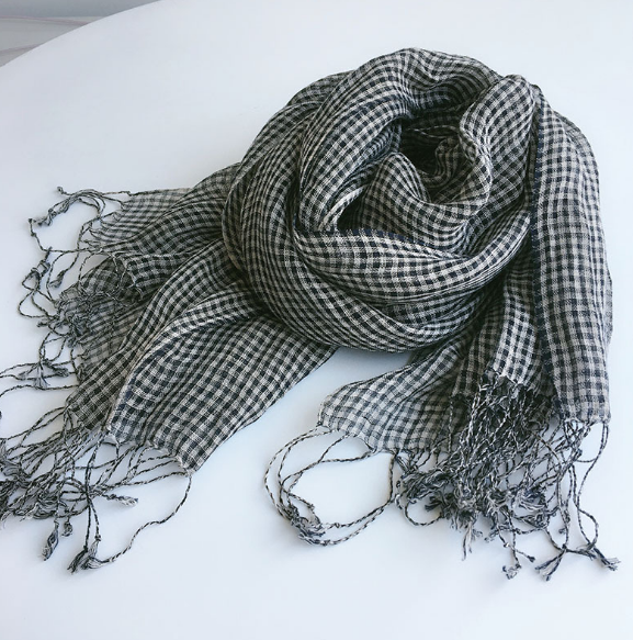 Châle à carreaux en pansement de style japonais, 100% lin, petits châles à carreaux, enveloppes pashmina à carreaux noirs et blancs, été et printemps