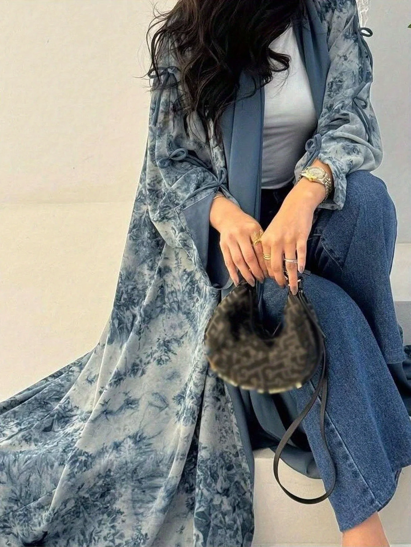 Moyen-Orient femmes cardigan ample cravate colorant Abayas décontracté caftan arabe robe Maxi à manches longues ouvert devant Jilbabs sans Hajib