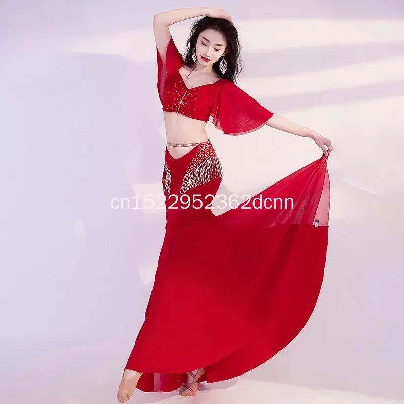 Costume de danse du ventre personnalisé, ensemble de danse du ventre, robe longue d'entraînement à pampilles, robe de spectacle de danse pour femmes, vêtements de danse du ventre