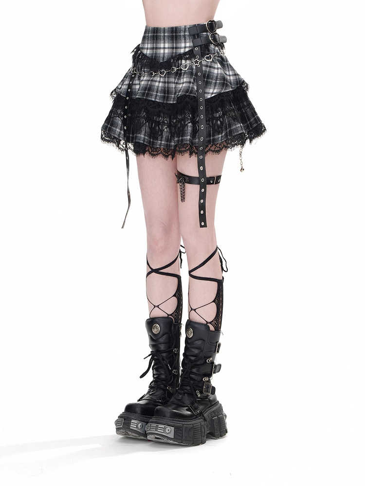 Mini jupe d'été en dentelle pour femmes, académique foncé Y2k Preppy Kpop, taille haute, Plaid JK, fête, coréen, Harajuku, japonais, Grunge, Cyber Punk