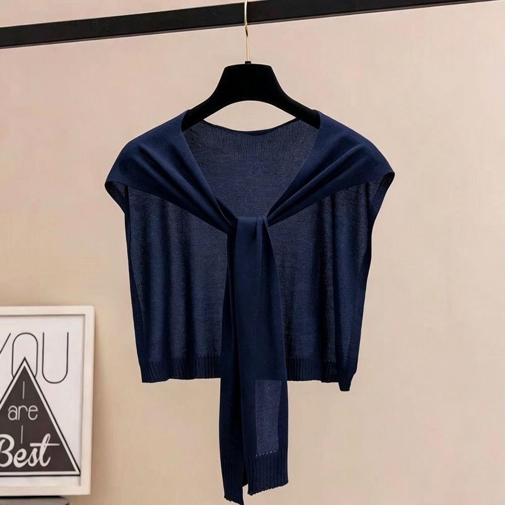 Châle fin tricoté style coréen avec nœud, léger, écharpe climatisation, fausse collier-capes pour femmes et filles
