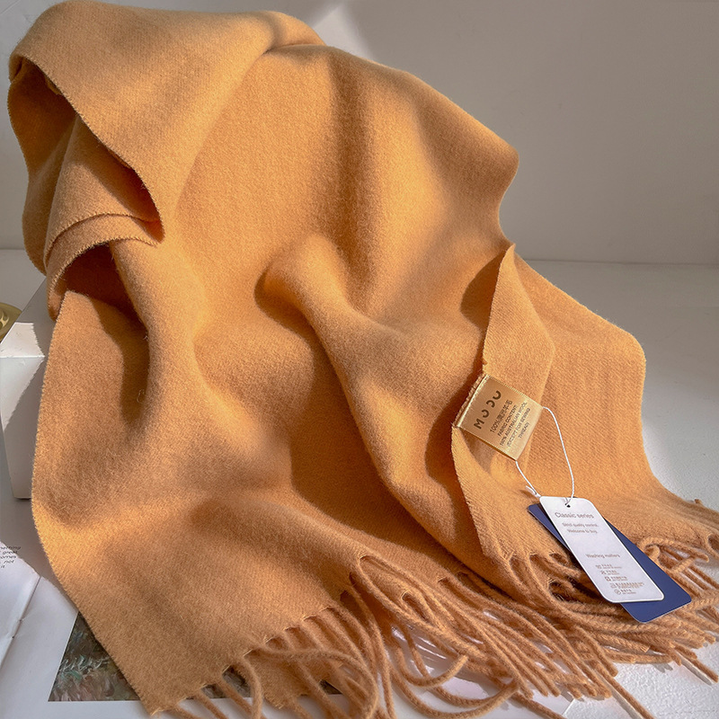 Mode 100% laine écharpe douce couleur unie écharpe pour les femmes polyvalent chaud hiver écharpe épaissir tricoté châle Simple gland foulards