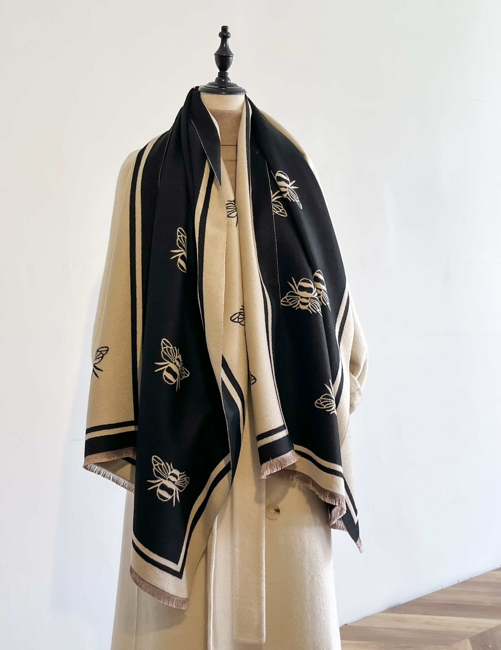 Écharpes Pashmina en Cachemire pour Femme, Jacquard Animal, Couverture Abeille, Châles Doux, Frange Ronde, Marques Chaudes, Designer, Mode Hiver