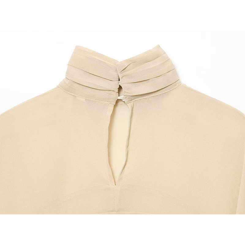 YENKYE nouvelle mode col haut Cape haut pour femmes élégantes ourlet asymétrique chemisier en mousseline de soie ample