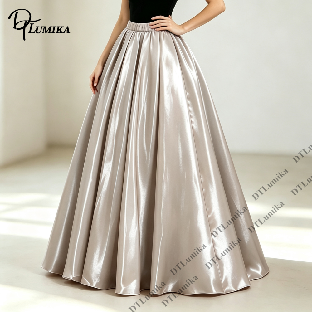 Jupe longue évasée en satin brillant à taille élastique pour femme, personnalisable, taille haute, pour invitées de mariage, bal de promo, soirée, occasions formelles