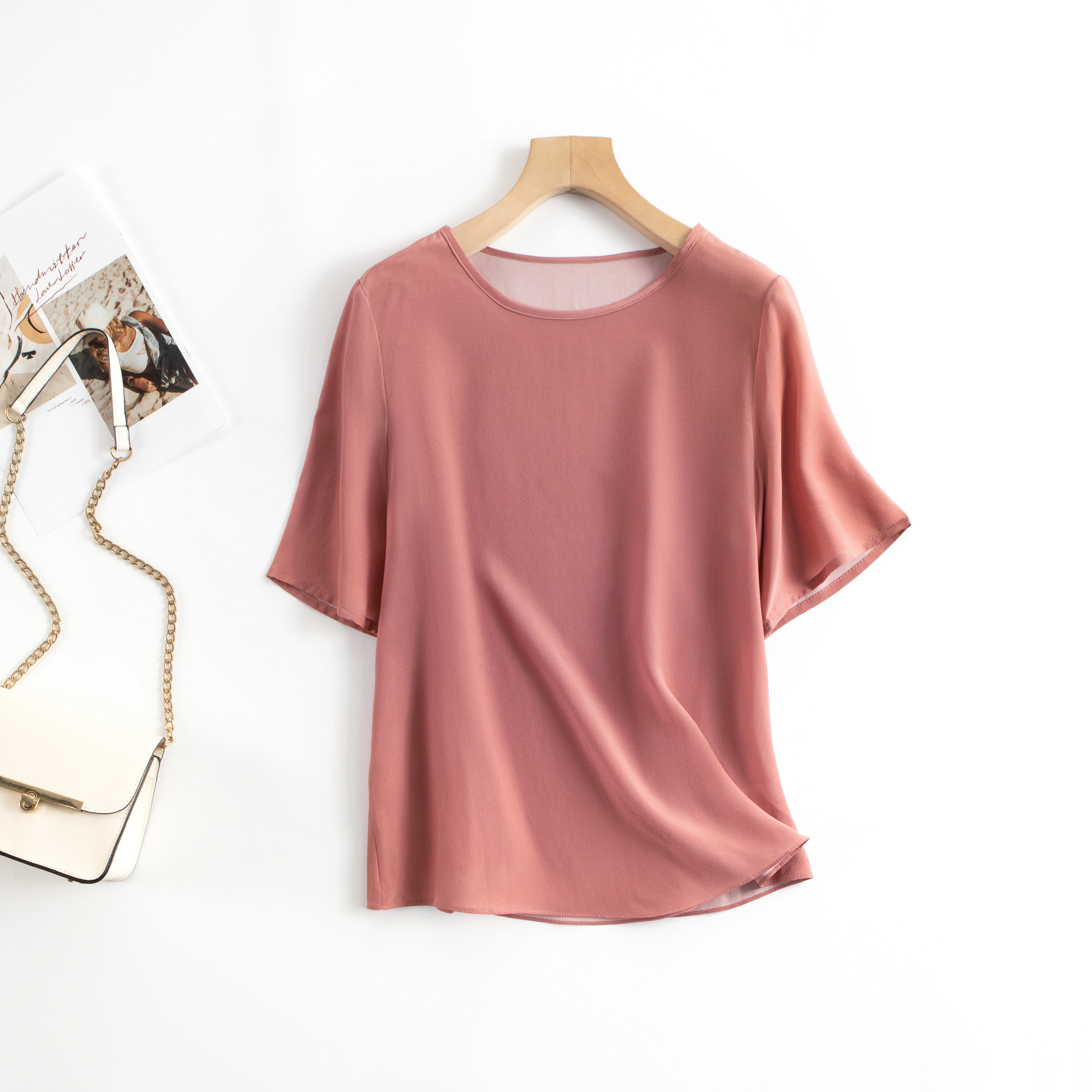 T-shirt d'été grande taille pour femme en 100% soie de mûrier crêpe de Chine, coupe ample, léger et fin – Offre spéciale