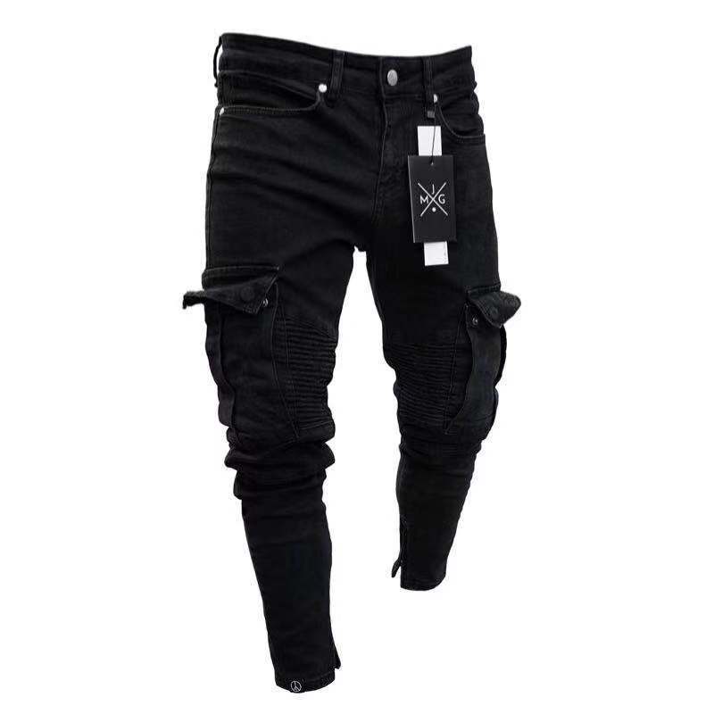 Mode Jean hommes marque vêtements pour hommes vêtements maigre mince Jean noir crayon pantalon homme Streetwear Fit Cargo Jean pour hommes