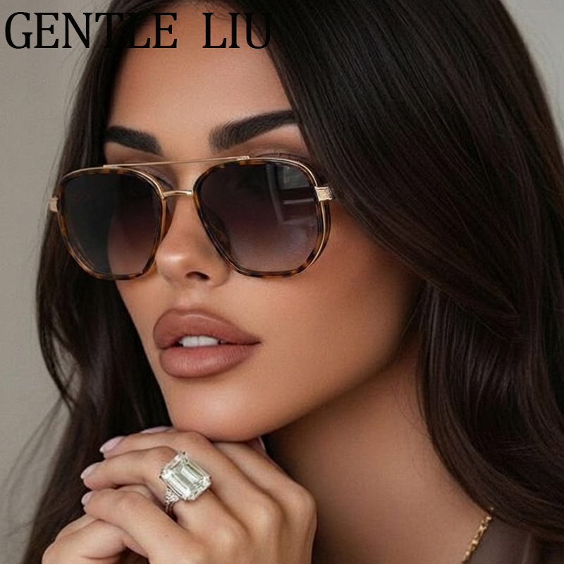 Lunettes de soleil polarisées carrées pour femmes 2026 – Marque de luxe vintage punk, verres photochromiques, double pont métallique, pour dames