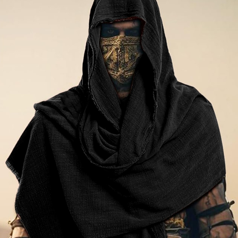 Cosplay – écharpe à capuche rétro de Pirate médiéval pour hommes, cape enveloppante noire/marron, Costume de mascarade d'halloween Vintage, capot d'épaule