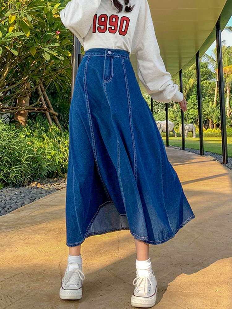 Jupe Maxi longue en Jean pour femmes, décontractée, taille haute, en Jean, ligne a, à volants, grande taille 5XL 6XL, printemps été