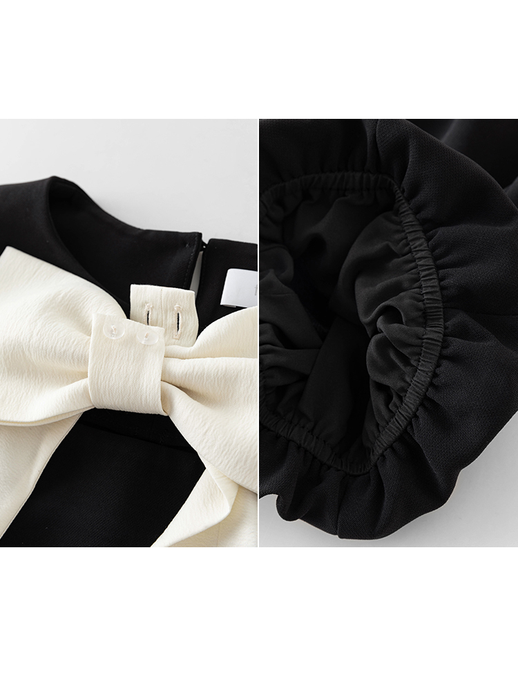 FSLE-Robe noire à nœud papillon pour femme, petite tenue française décontractée, nouvelle collection été 2023