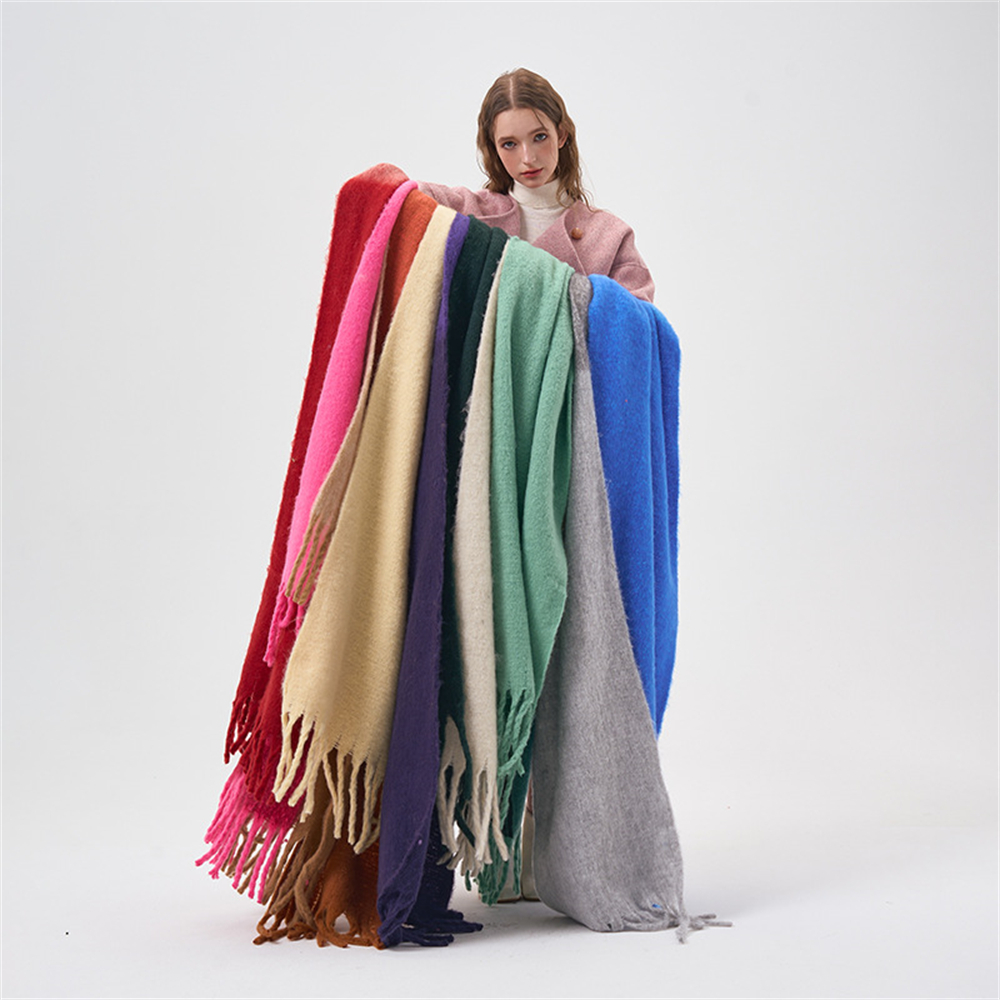 Hiver épaissi Imitation cachemire écharpe longue couleur bloquant doux châle de luxe femmes Pashmina foulards gland Bufanda Echarpe