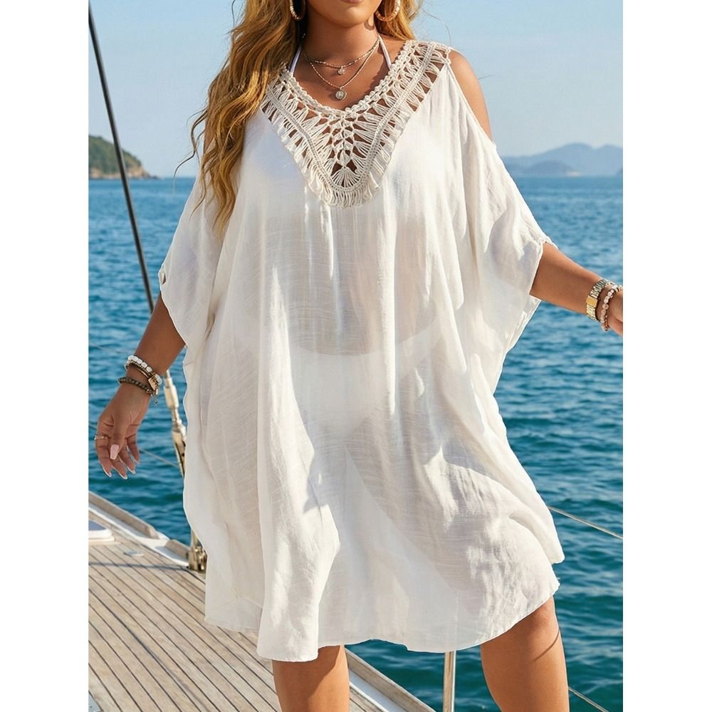 Robe de plage ample à col en V ajourée, dos nu, pour femme, idéale pour les vacances d'été et la protection solaire