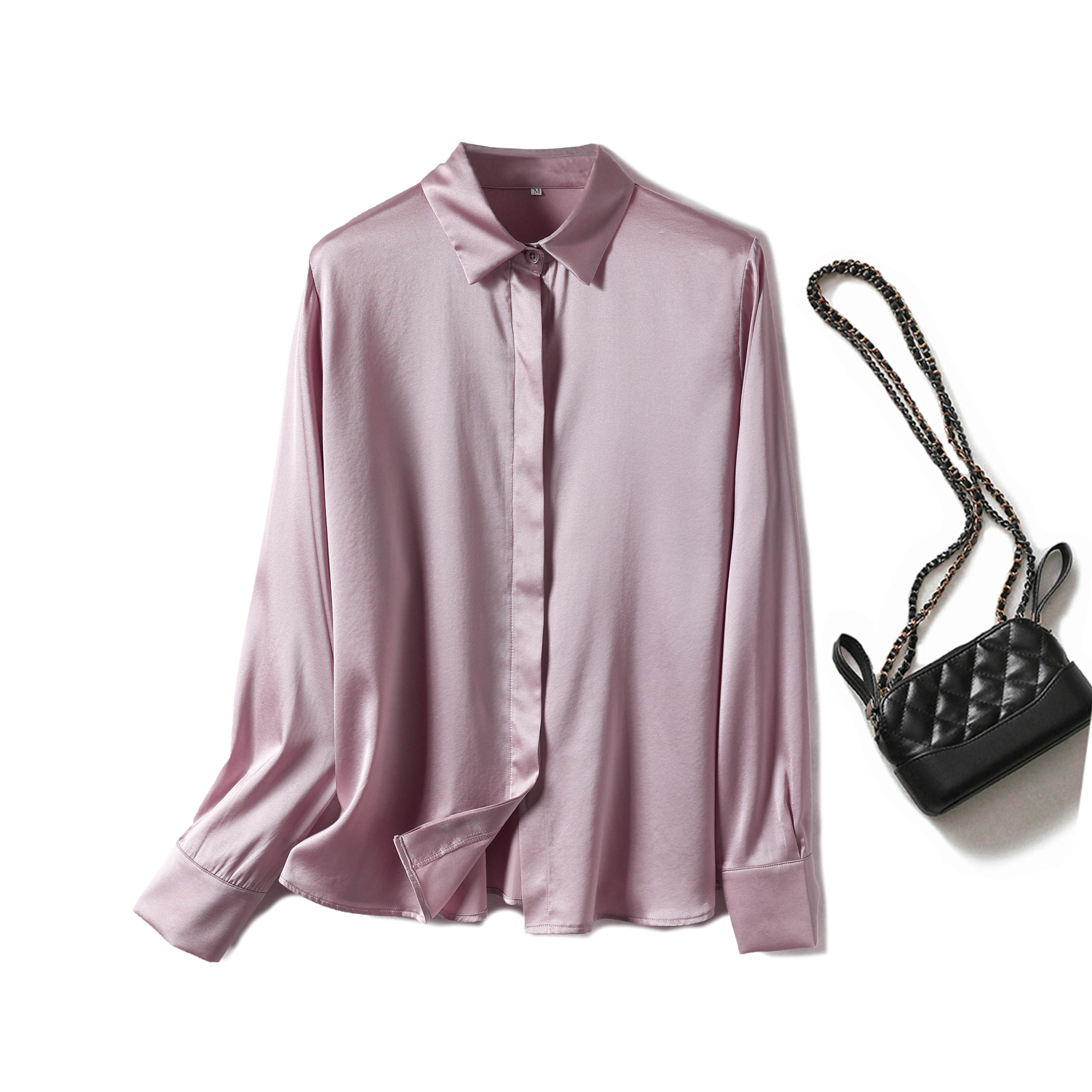 Chemise en soie satinée de luxe pour femme, manches longues, 93% soie de mûrier, style bureau pour le printemps/été
