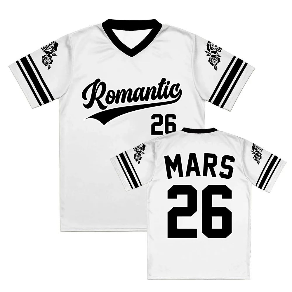 T-shirt décontracté unisexe à col en V et manches courtes pour homme et femme, motif imprimé BRUNO MARS, collection THE ROMANTIC TOUR 2026