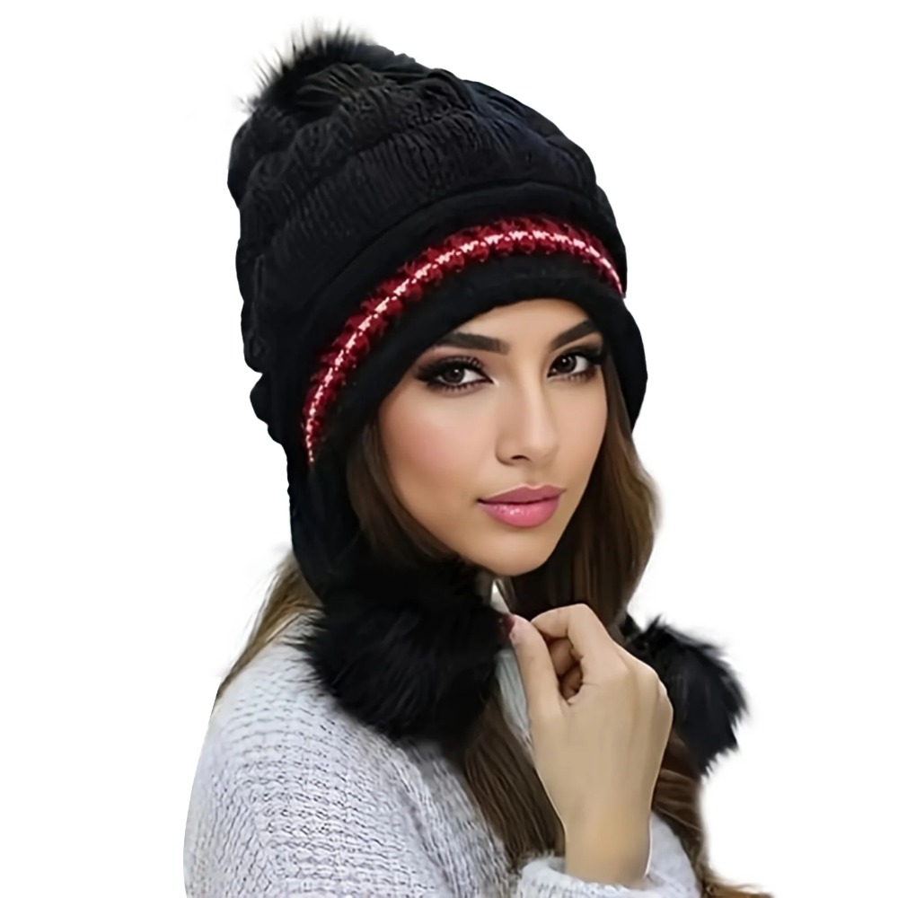 Chapeau d'hiver doux et chaud en fourrure, doublé en polaire, avec rabats d'oreilles pour femmes, bonnet en tricot décontracté, bonnet épais et thermique pour temps froid