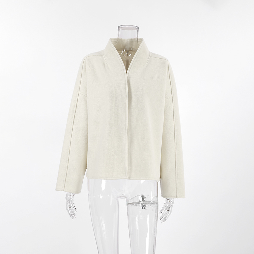 Veste blanche à col roulé pour femme, manteau court élégant et chaud, nouveau Style pour le printemps et l'automne