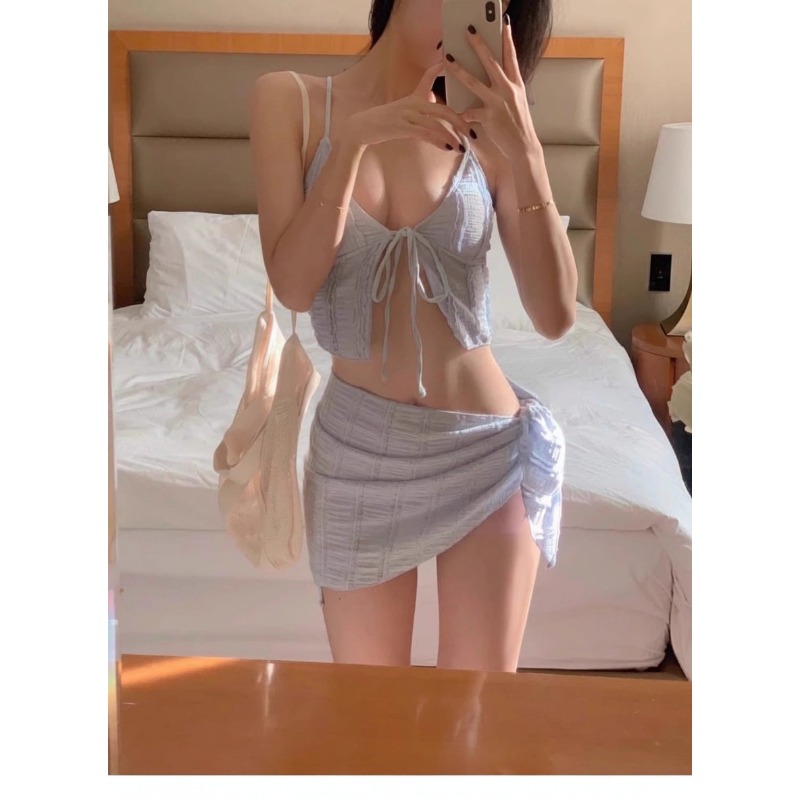 Maillot de bain trois pièces sexy et innocent de style japonais pour femme, maillot de bain séparé sexy pour petite poitrine avec effet push-up