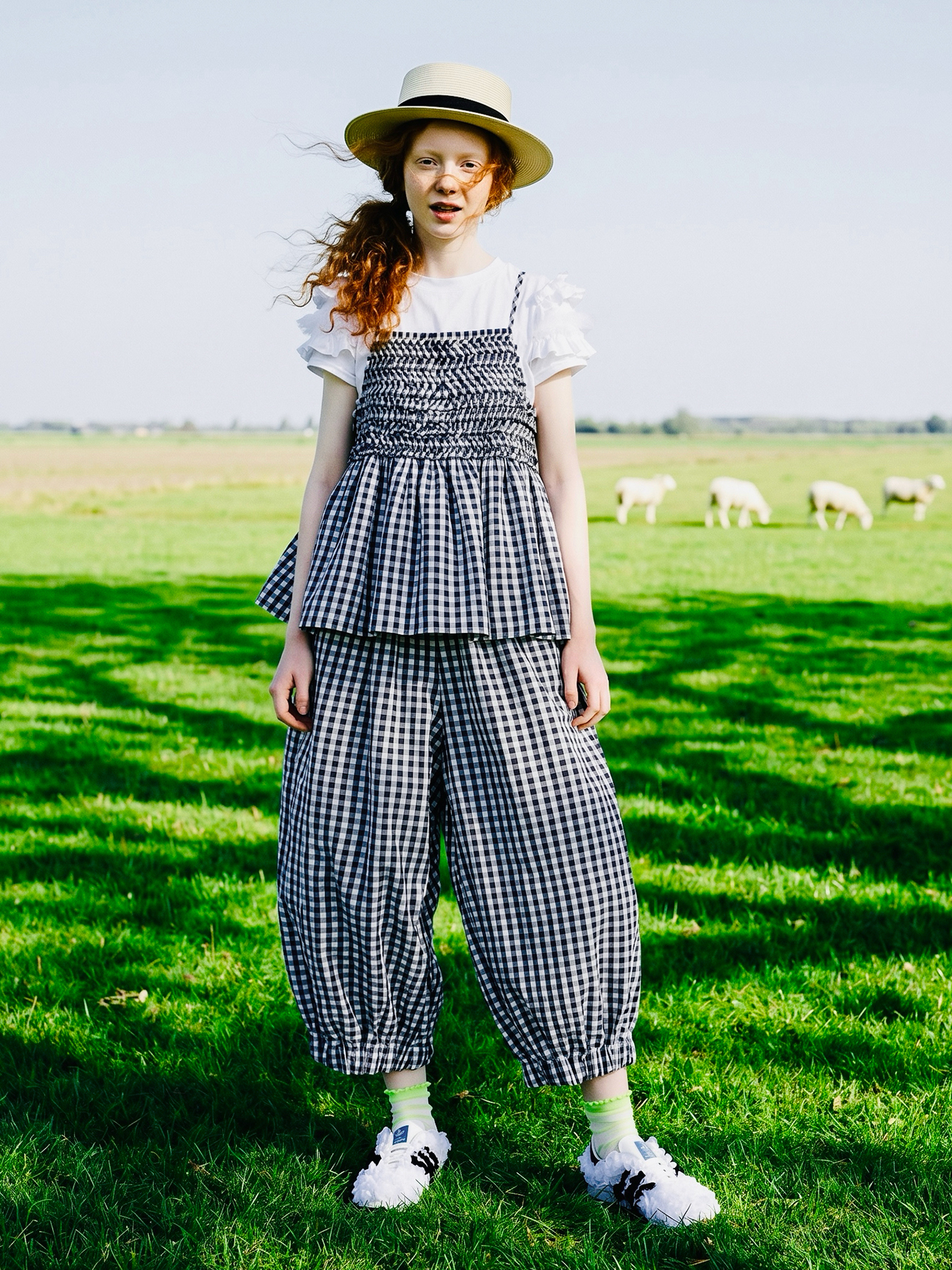 Vêtements féminins, pantalons pour femmes, pantalon bleu à carreaux, taille haute, taille élastique, coupe ample, décontracté, bas pour femmes.