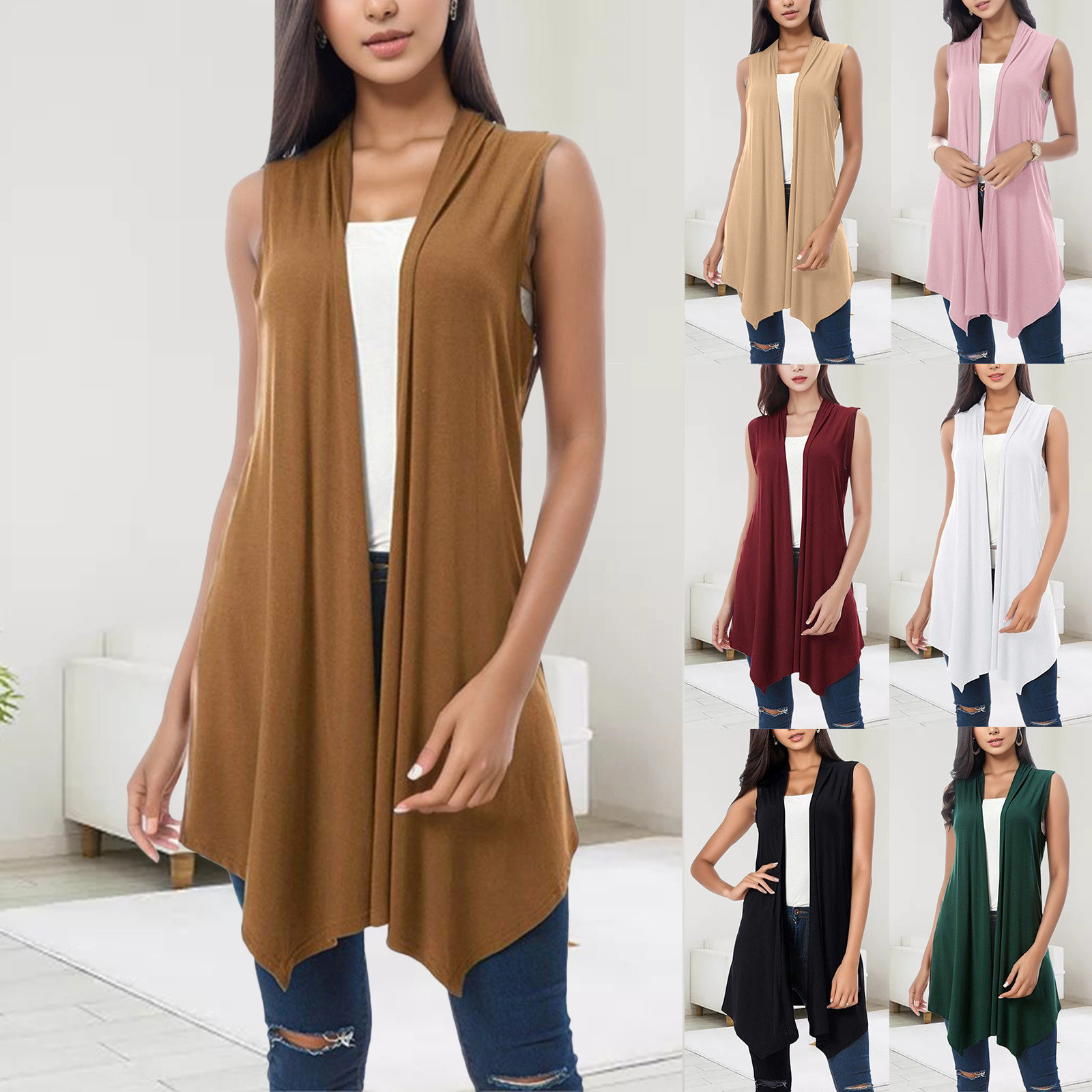 Cardigan drapé sur le devant pour femme, ourlet oscillant asymétrique, manteau mince et résistant au soleil, chemisier en fibre, glacé, décontracté, été