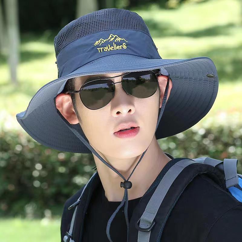 Chapeau de pêcheur classique pour hommes, couleur unie, avec maille respirante et tissu durable, protection solaire, chapeau à dessus plat, chapeau de pêcheur touristique