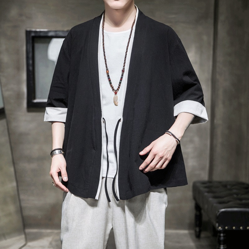 Kimono japonais pour hommes, Cardigan traditionnel, Streetwear Harajuku, Costume de samouraï Yukata, Haori Obi FF001Z