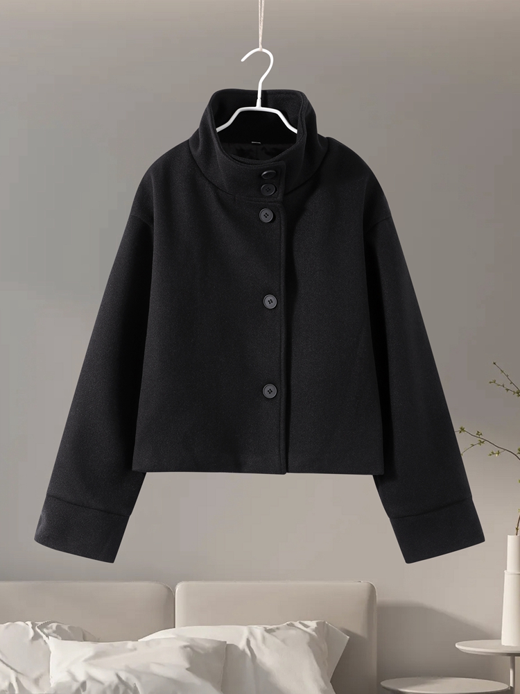 Veste en laine à col montant pour femme, manteau court, manches longues, simple boutonnage, dame de bureau, rue, hiver, nouvelle mode, 2024
