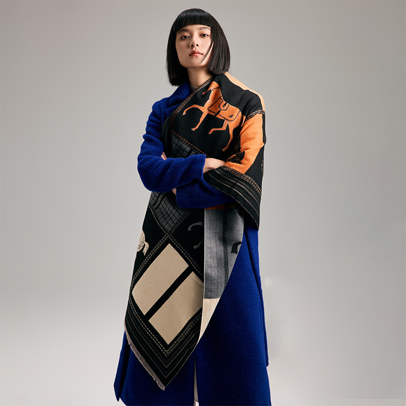 Automne hiver écharpe femmes Pashmina châles cheval imprimé enveloppes couverture en cachemire chaud épais grosses étoles pour dame en plein air Bufanda