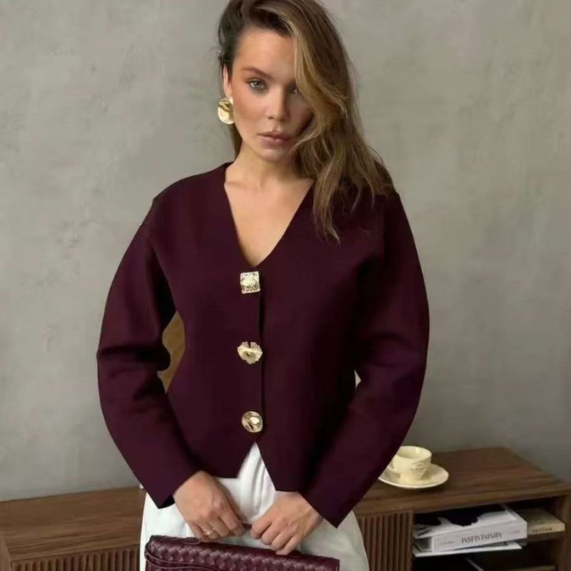 Blouse Pull Femme Col V Manches Longues Tricot Confortable Chic Nouvelle Collection Polyvalente Élégante Distinctive