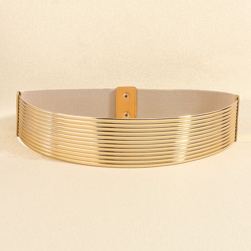 Ceinture de taille en or de haute qualité, élastique, avec boutons brillants, large et ajustée pour femmes