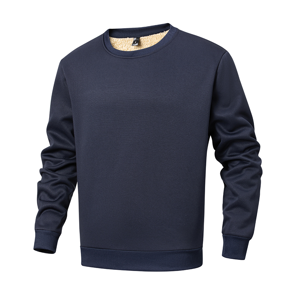 Sweat-shirt épais et chaud en laine d'agneau pour homme, couleur unie, épaules tombantes, col rond, peluche thermique, coupe-vent, polaire, hiver