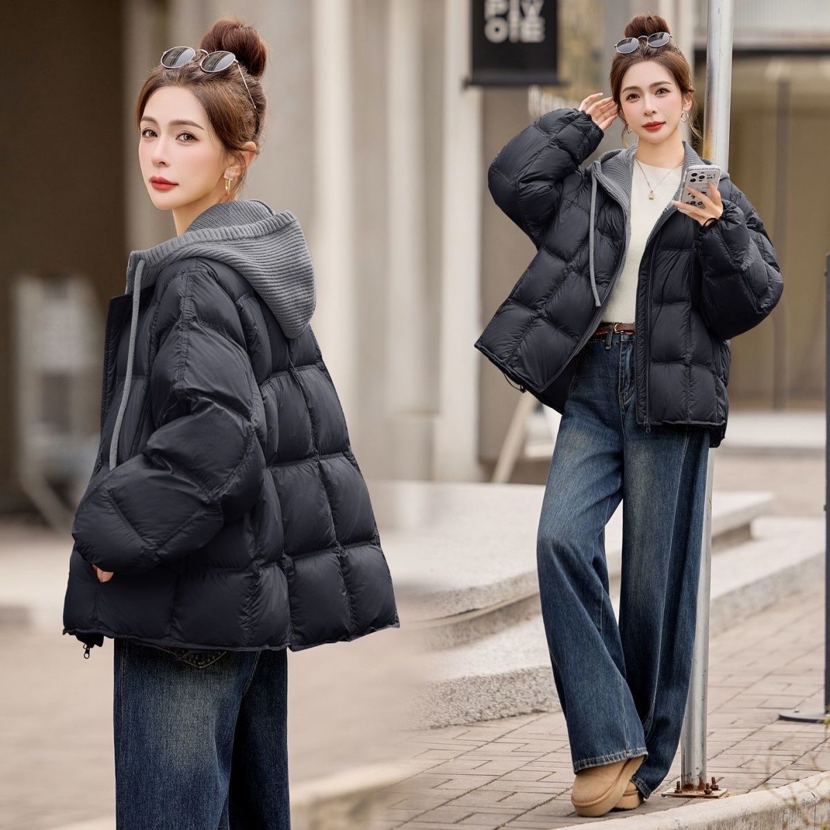 Parka matelassée en coton coréen pour femme, nouvelle collection automne-hiver 2026, décontractée, tricotée, à capuche, effet deux-pièces, chaude