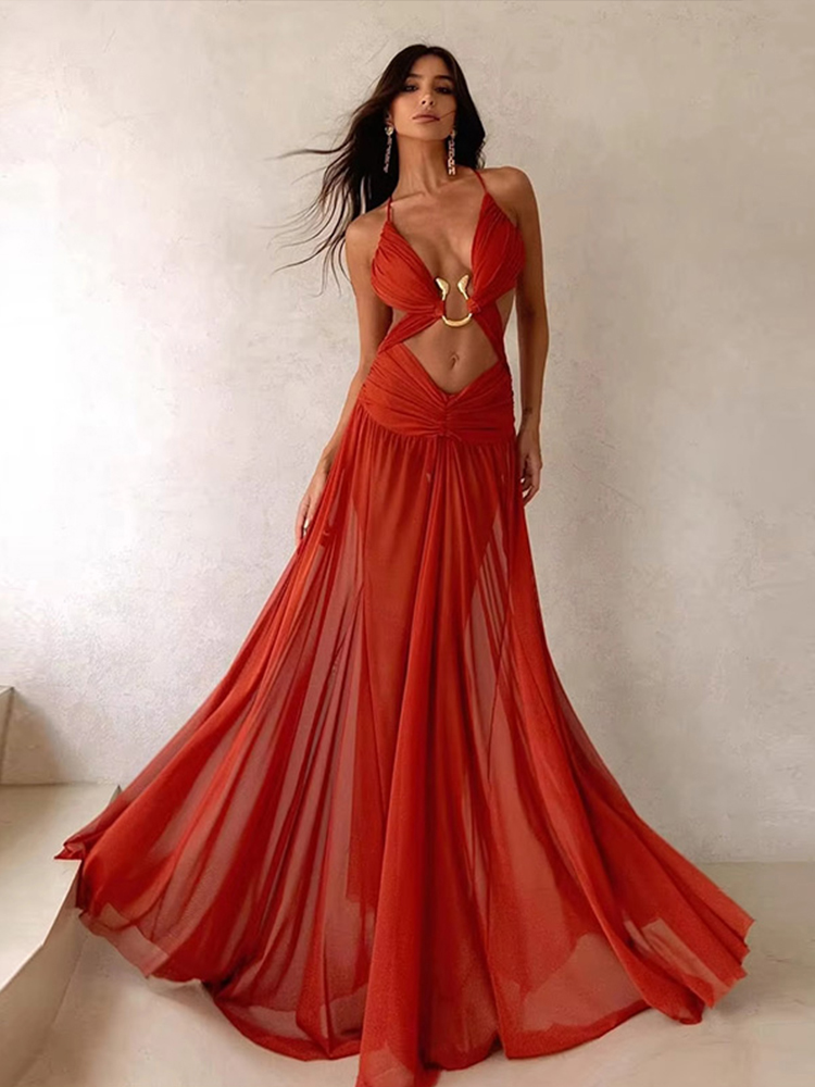 Robe longue sexy pour femme, sans manches, col en V profond, dos nu, moulante aux hanches, élégante, nouvelle collection été, pour la plage et les vacances